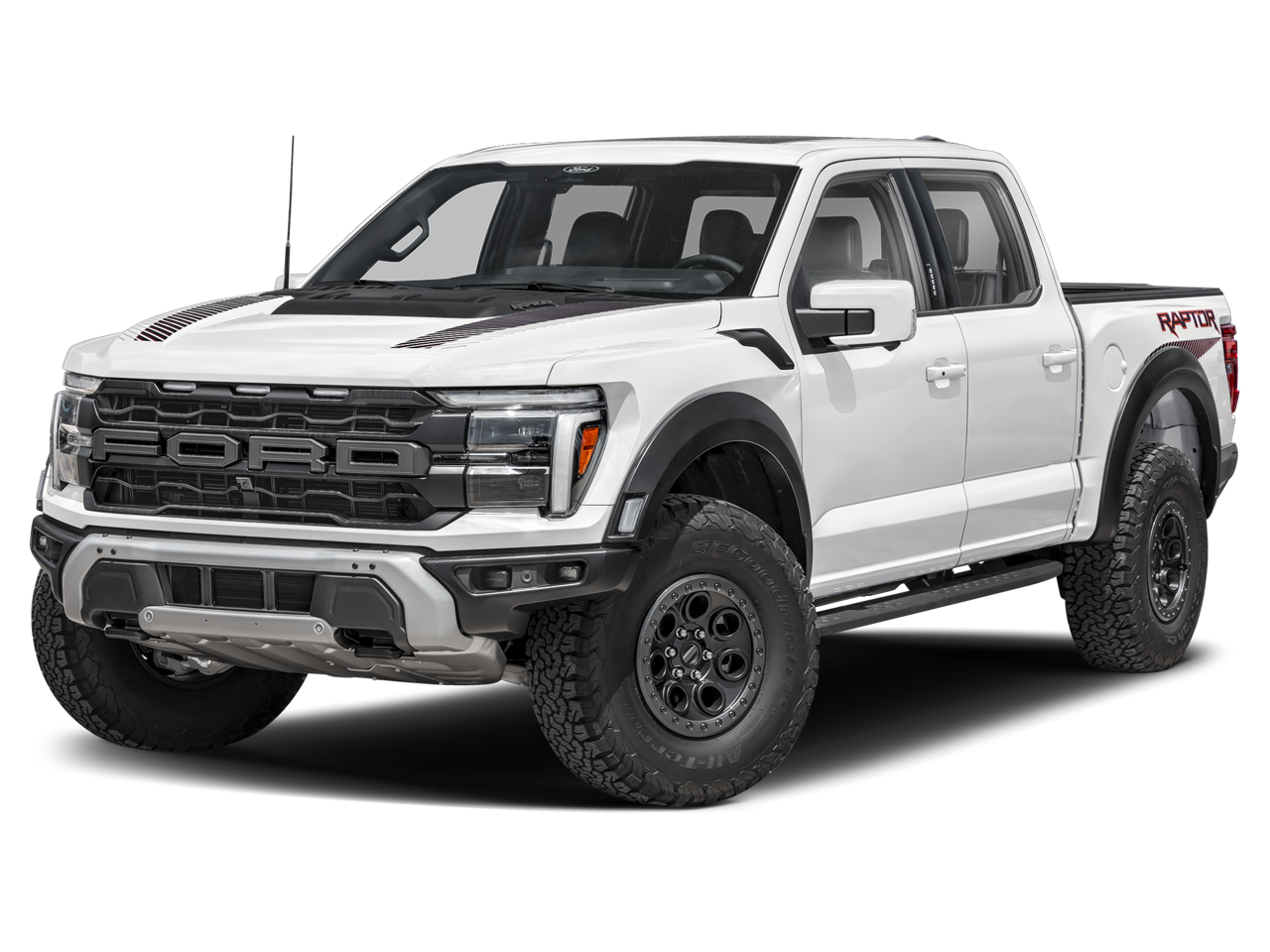 2025 Ford F-150 Raptor in White Metallic — front three-quarter view