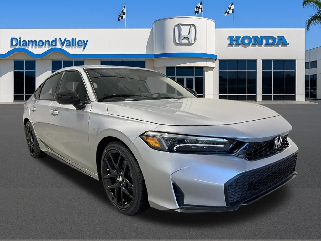 2026 Honda Civic Sport in Solar Silver Metallic — front three-quarter view