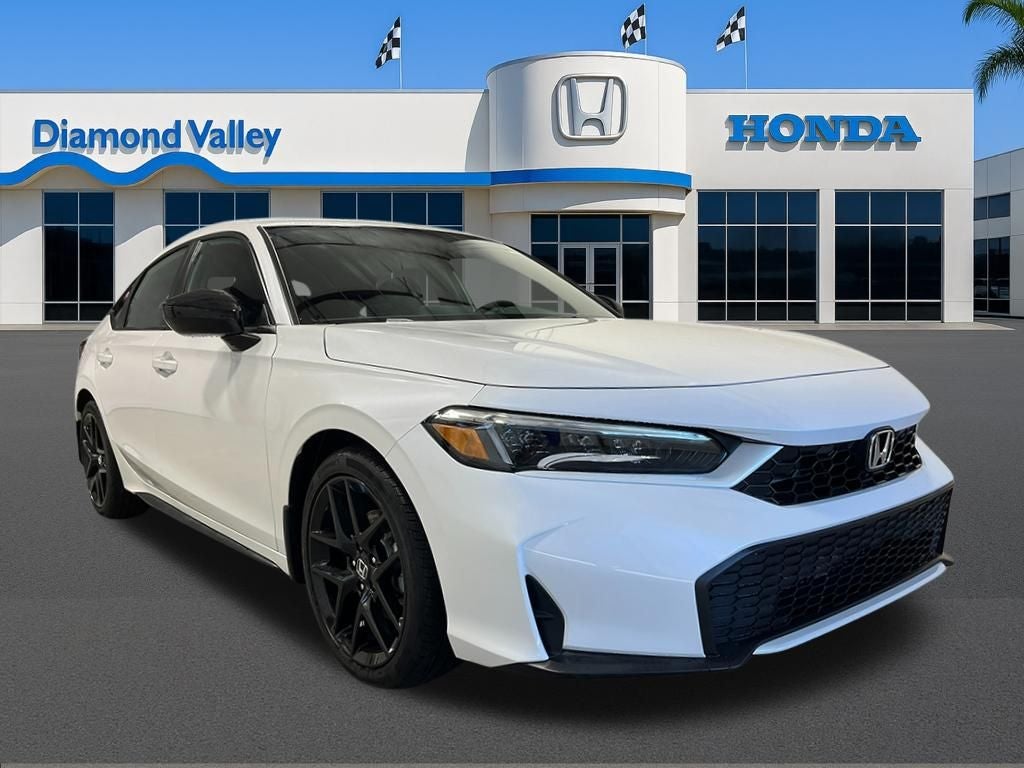 2026 Honda Civic Hybrid Sport in Platinum White Pearl — front three-quarter view