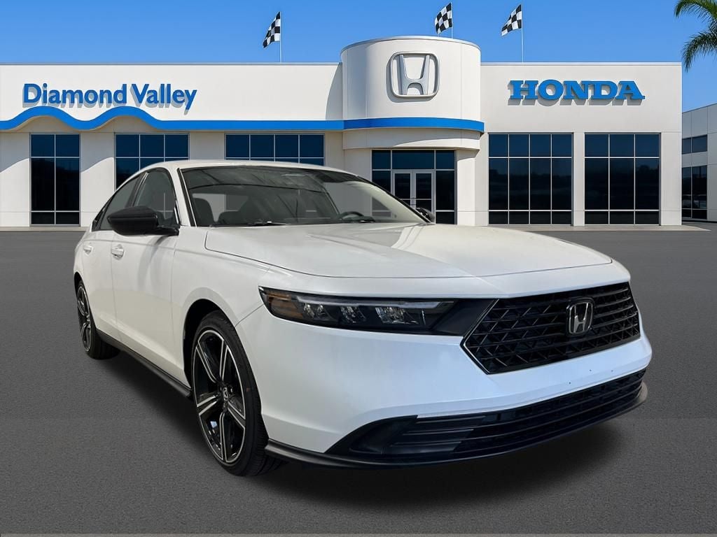 2026 Honda Accord Hybrid Sport in Platinum White Pearl — front three-quarter view