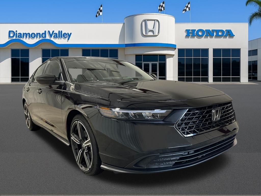 2026 Honda Accord Hybrid Sport in Crystal Black Pearl — front three-quarter view