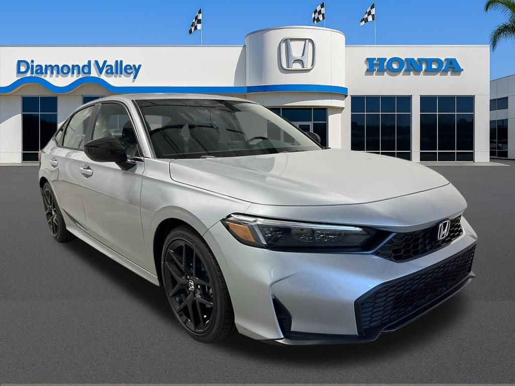 2026 Honda Civic Sport in Silver — front three-quarter view