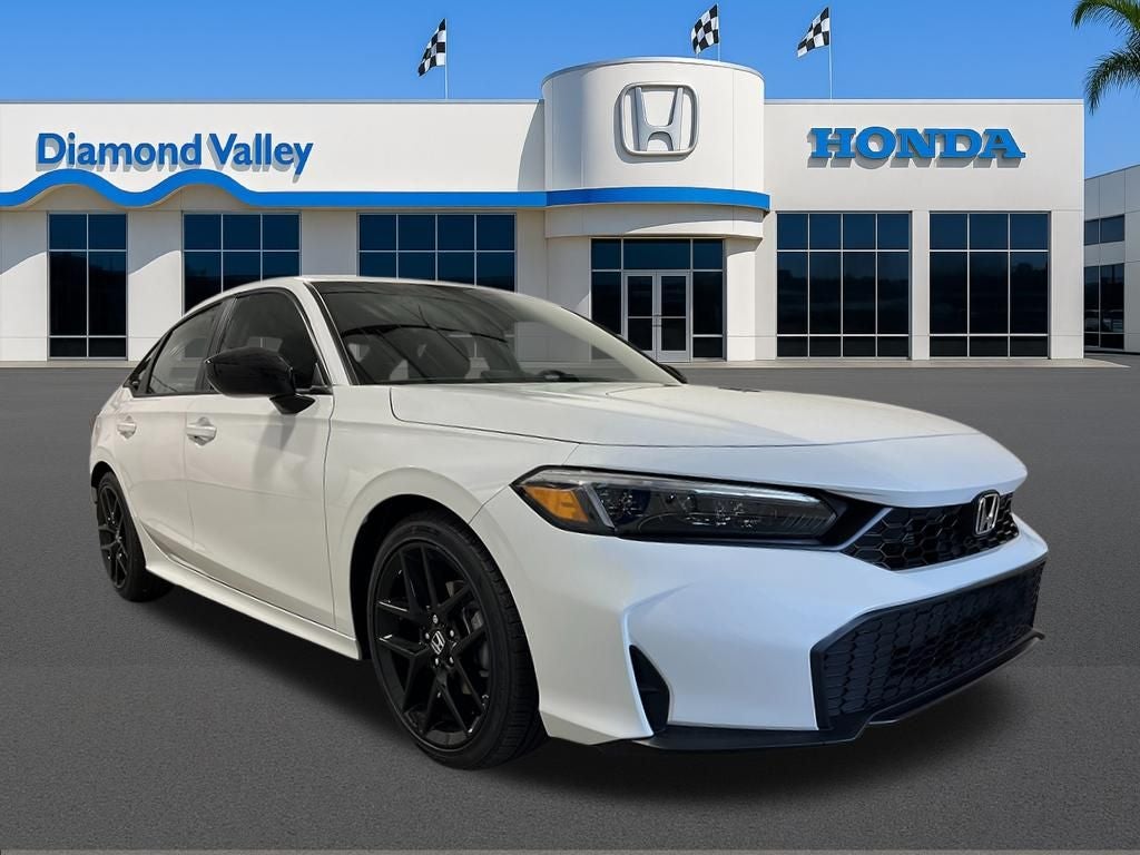 2026 Honda Civic Sport in Platinum White Pearl — front three-quarter view