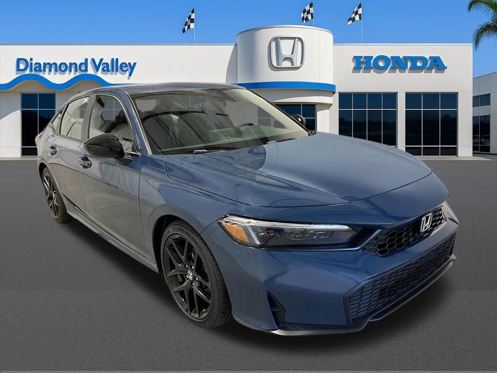 2026 Honda Civic Sport in Blue Lagoon Pearl — front three-quarter view