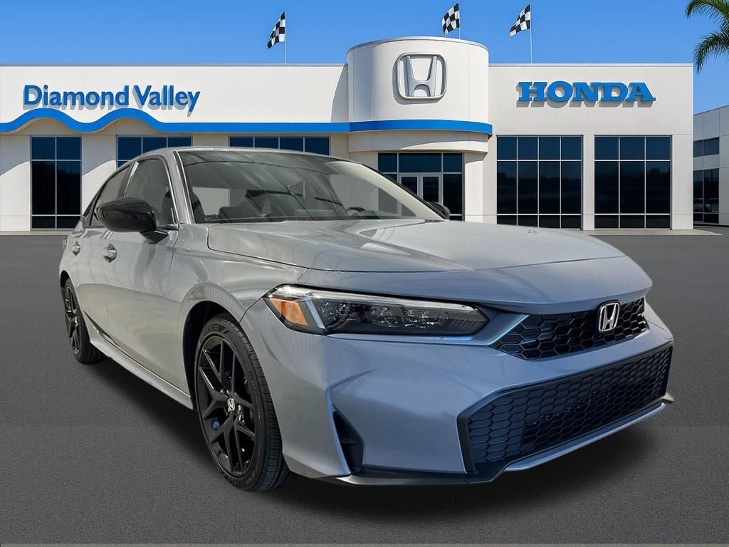 2026 Honda Civic Hybrid Sport in Urban Gray Pearl — front three-quarter view
