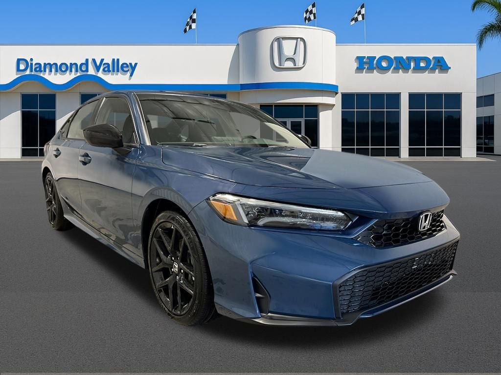 2026 Honda Civic Hybrid Sport in Blue Lagoon Pearl — front three-quarter view