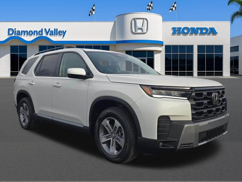 2026 Honda Pilot EX-L in Platinum White Pearl — front three-quarter view