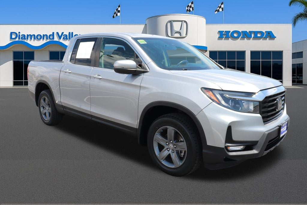 2022 Honda Ridgeline RTL in Obsidian Blue Pearl — front three-quarter view