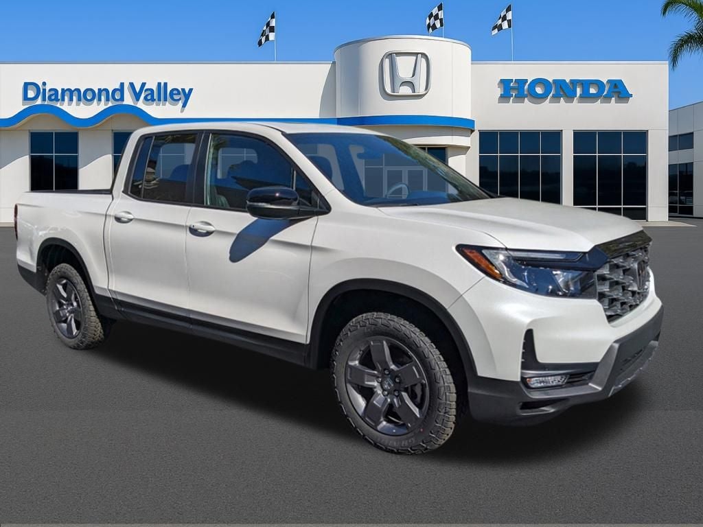 2026 Honda Ridgeline TrailSport in Platinum White Pearl — front three-quarter view