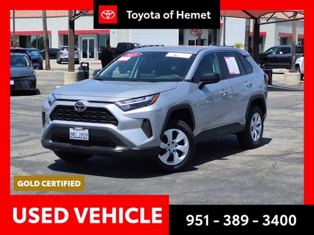 2025 Toyota RAV4 LE in Silver Sky Metallic — front three-quarter view