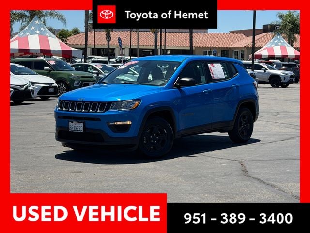 2020 Jeep Compass Sport in Laser Blue Pearlcoat — front three-quarter view