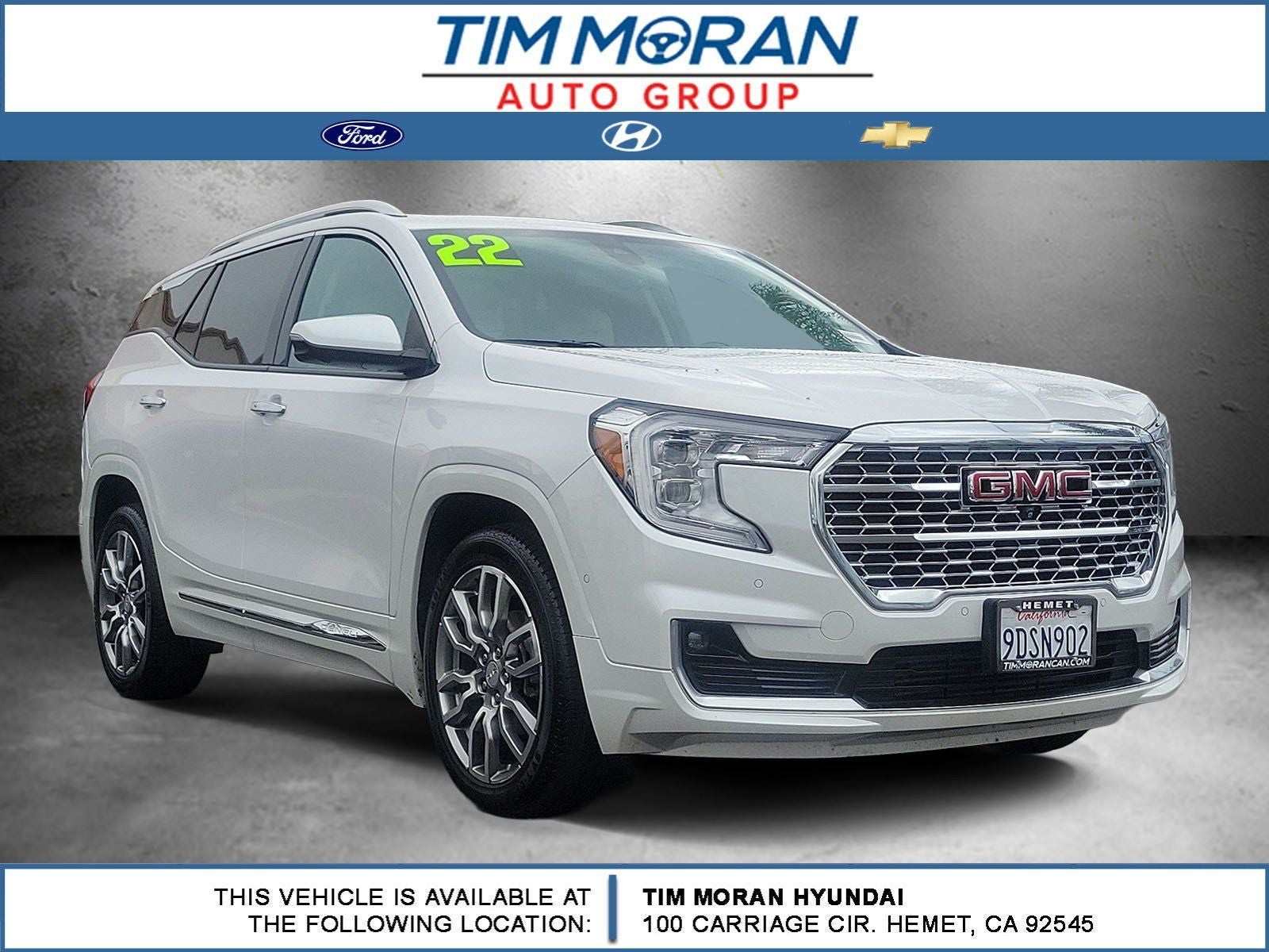 2022 GMC Terrain Denali in White Frost Tricoat — front three-quarter view