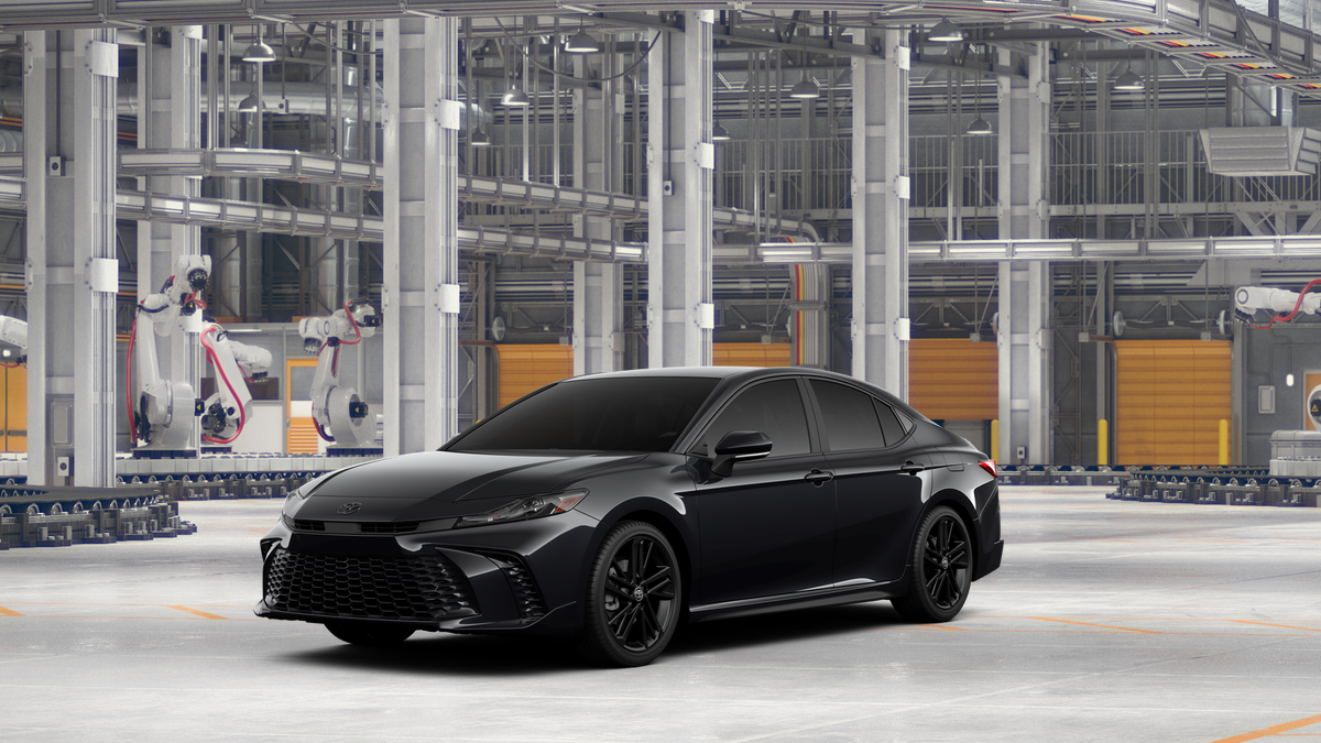 2026 Toyota Camry Nightshade in Midnight Black Metallic — front three-quarter view