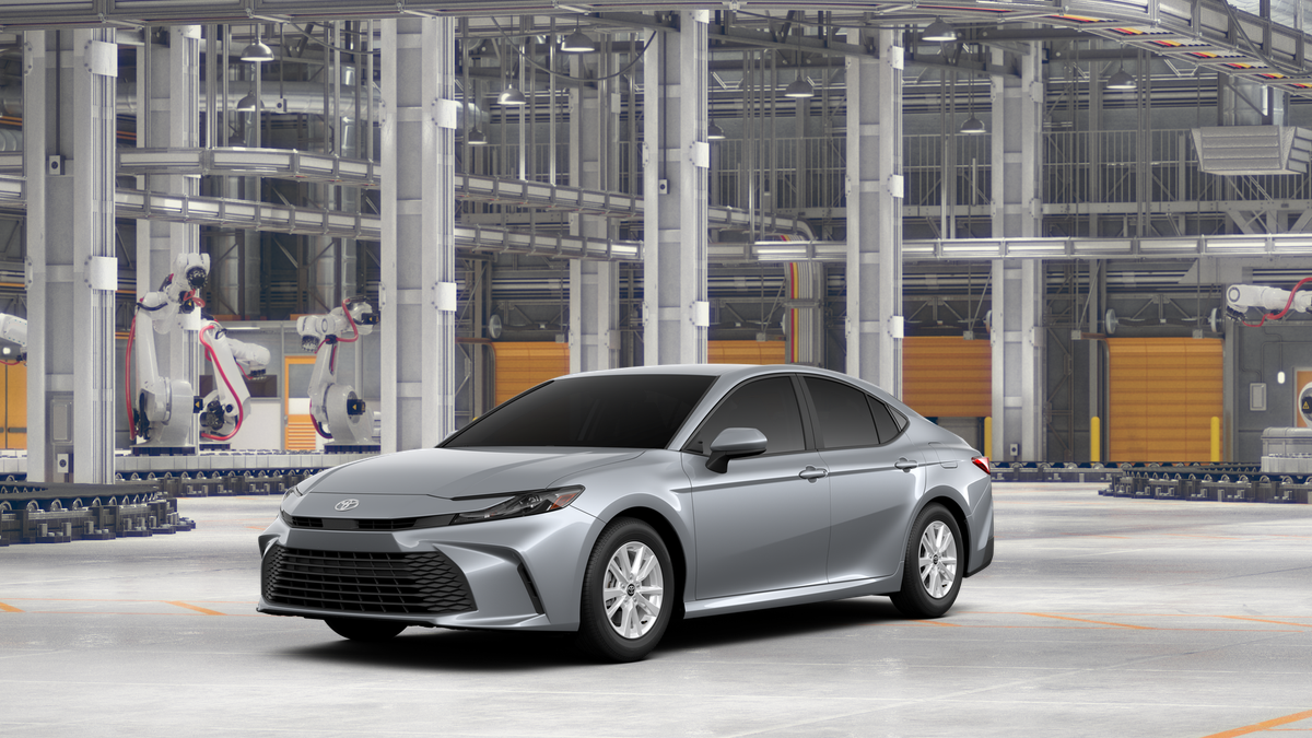 2026 Toyota Camry LE in Celestial Silver Metallic — front three-quarter view
