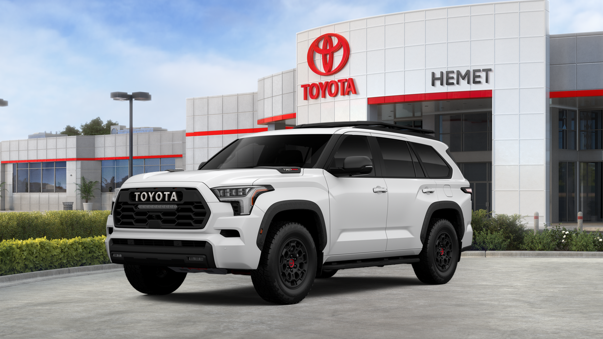 2026 Toyota Sequoia TRD Pro in Ice Cap — front three-quarter view