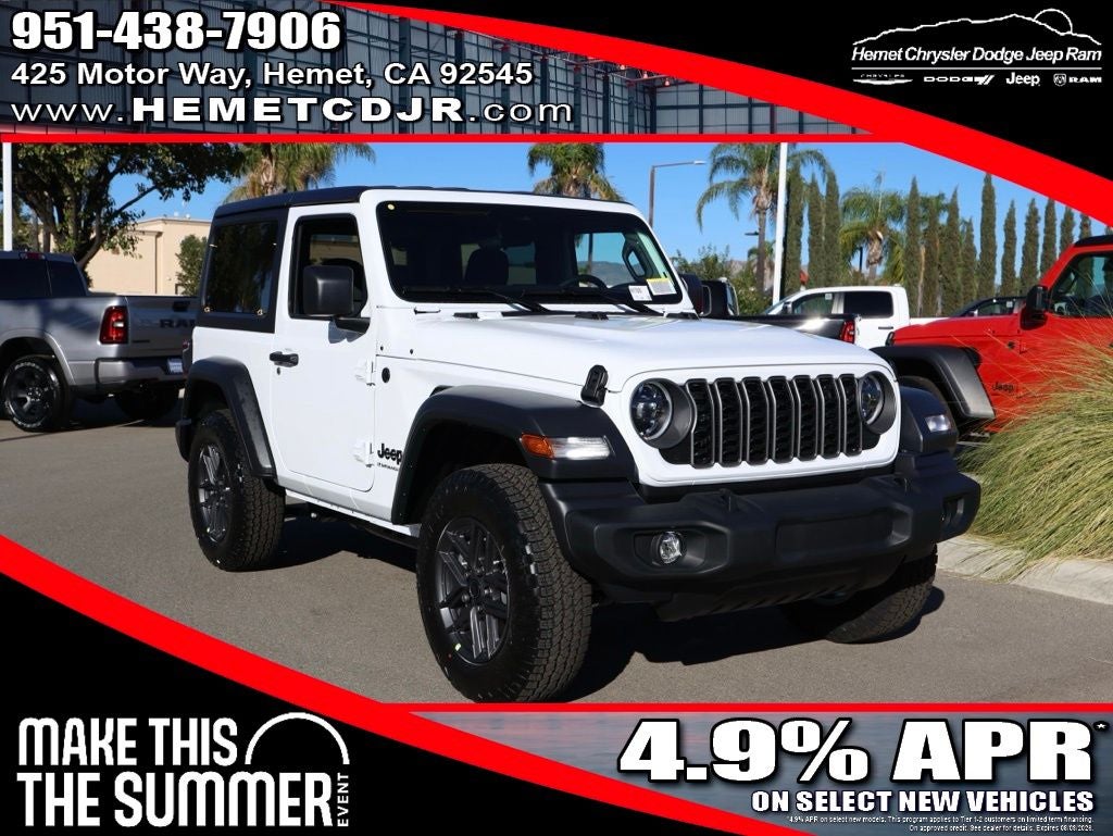 2026 Jeep Wrangler Sport S in Bright White Clearcoat — front three-quarter view