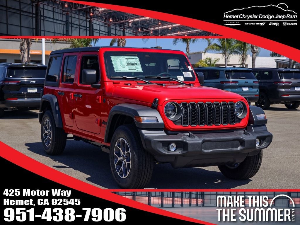 2026 Jeep Wrangler Unlimited Sport S in Firecracker Red Clearcoat — front three-quarter view