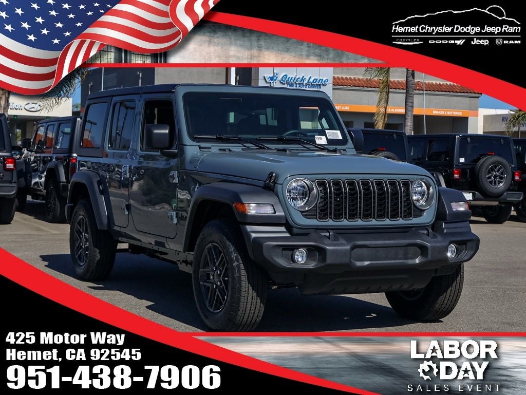 2026 Jeep Wrangler Unlimited Sport in Anvil Clear Coat — front three-quarter view