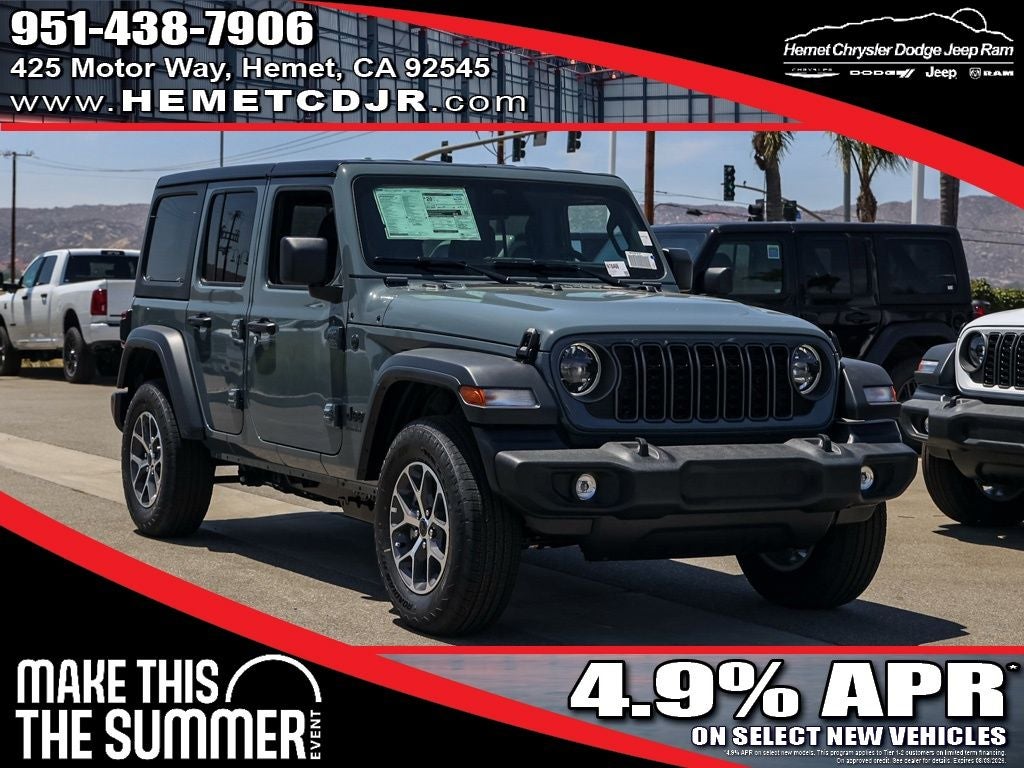 2026 Jeep Wrangler Unlimited Sport S in Anvil Clear Coat — front three-quarter view