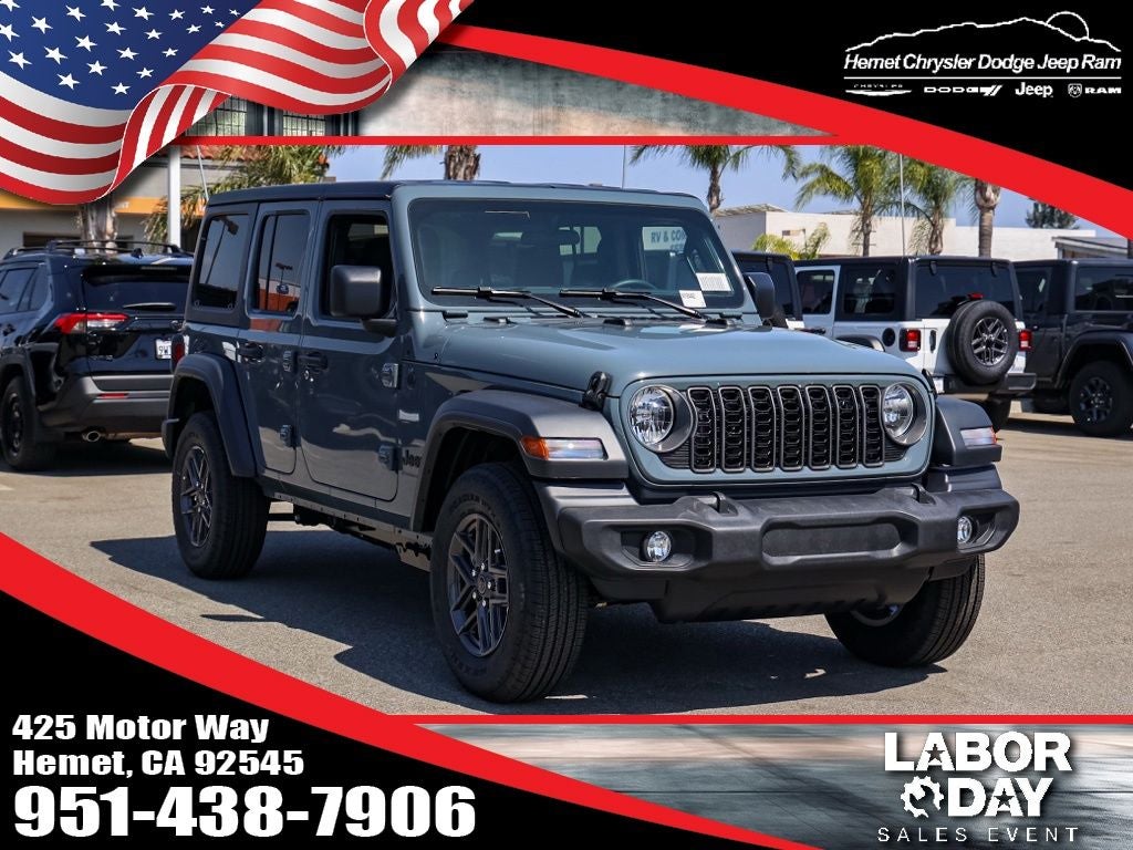2026 Jeep Wrangler Unlimited Sport in Anvil Clear Coat — front three-quarter view