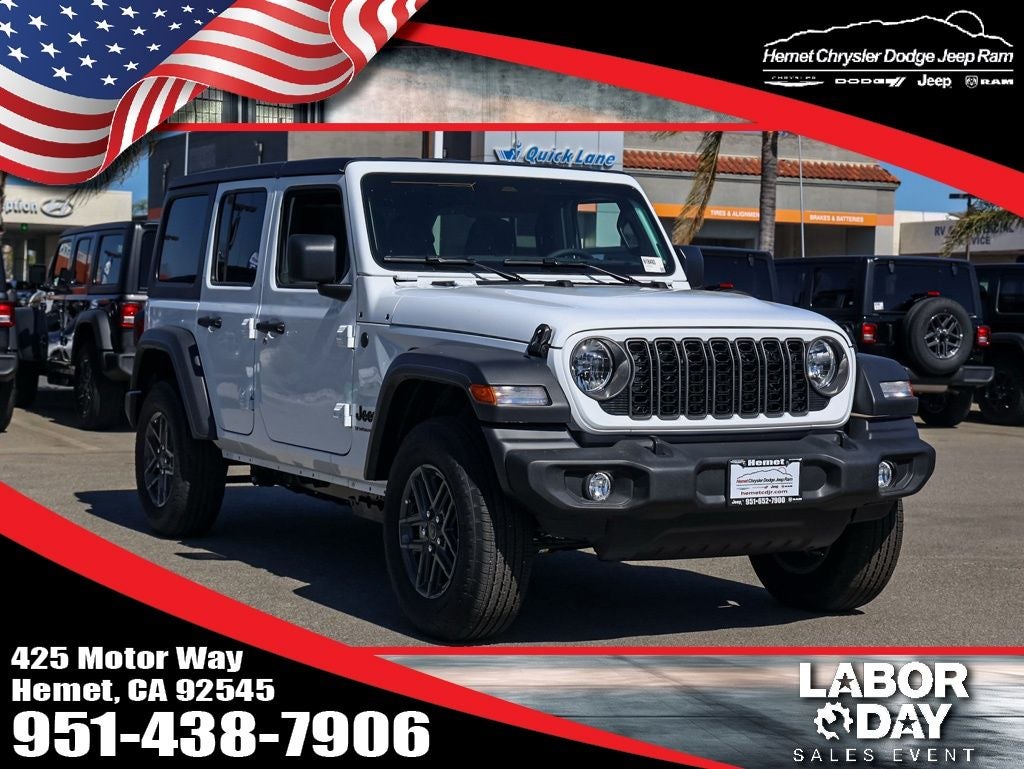 2026 Jeep Wrangler Unlimited Sport S in Bright White Clearcoat — front three-quarter view