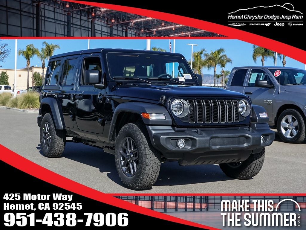 2026 Jeep Wrangler Unlimited Sport S in Black Clearcoat — front three-quarter view