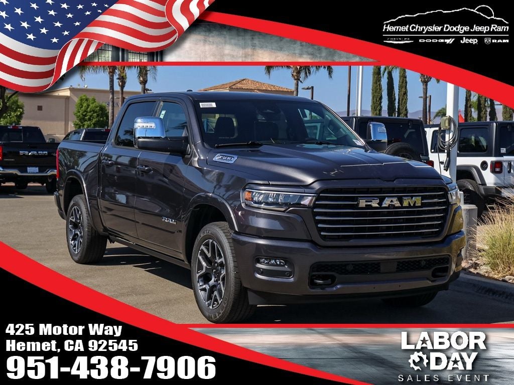 2026 RAM 1500 Laramie in Granite Crystal Metallic Clearcoat — front three-quarter view