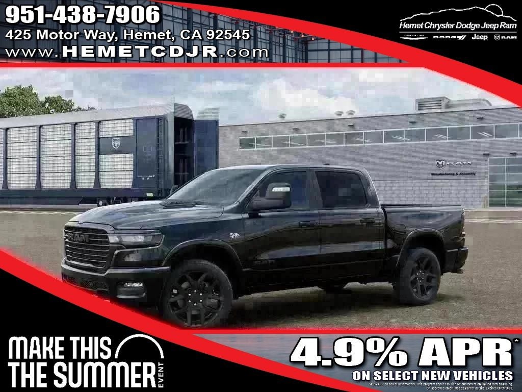 2026 RAM 1500 Laramie Night Edition in Diamond Black Crystal Pearlcoat — front three-quarter view