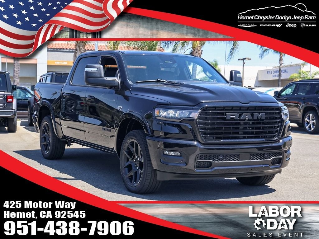 2026 RAM 1500 Laramie Laramie Night Edition in Diamond Black Crystal Pearlcoat — front three-quarter view