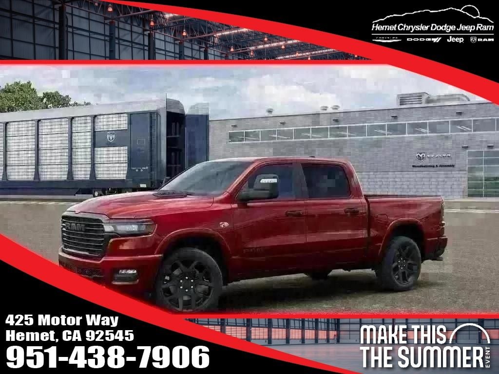 2026 RAM 1500 Laramie Night Edition in Molten Red Pearlcoat — front three-quarter view