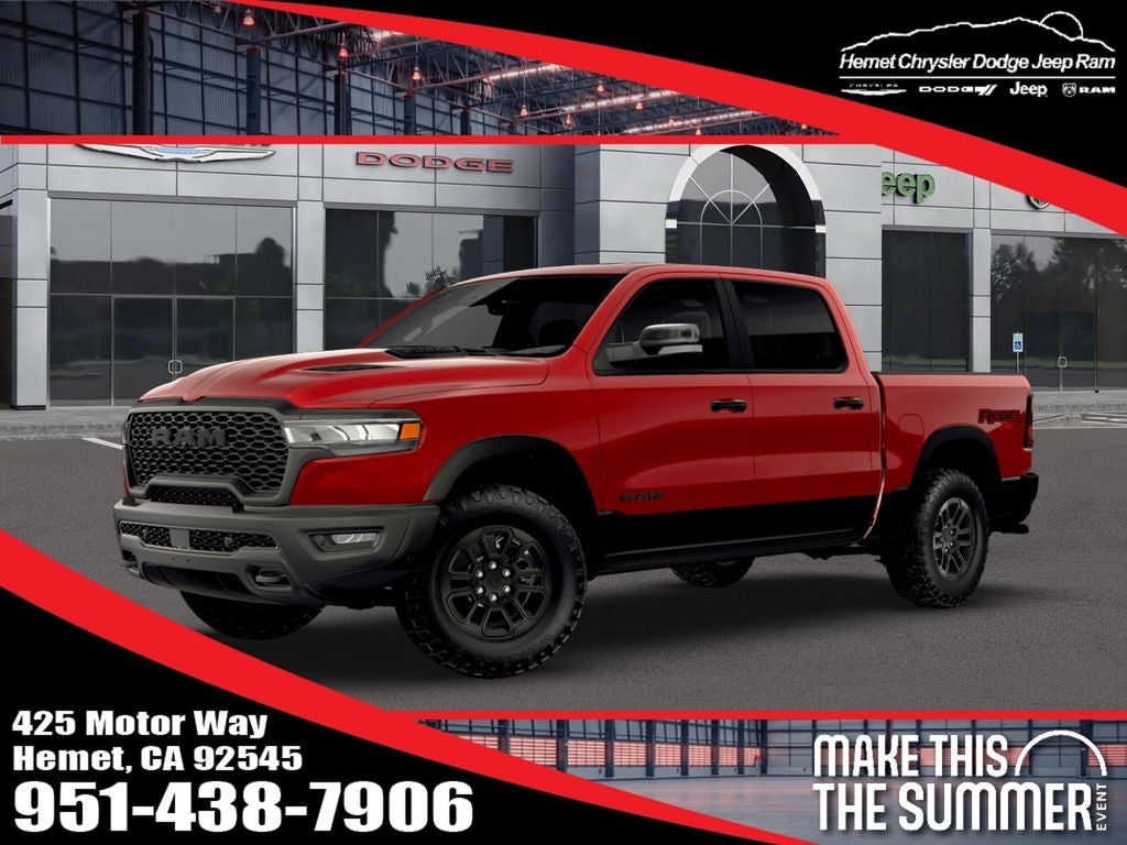 2026 RAM 1500 Rebel in Molten Red Pearlcoat — front three-quarter view