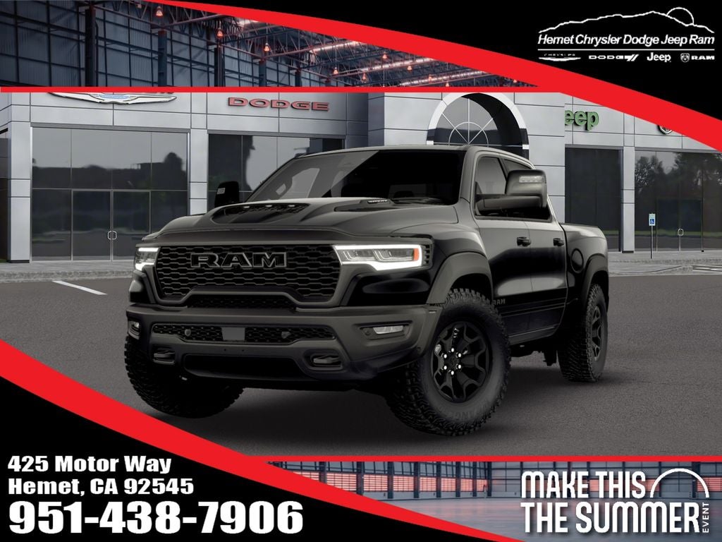 2026 RAM 1500 RHO in Diamond Black Crystal Pearlcoat — front three-quarter view