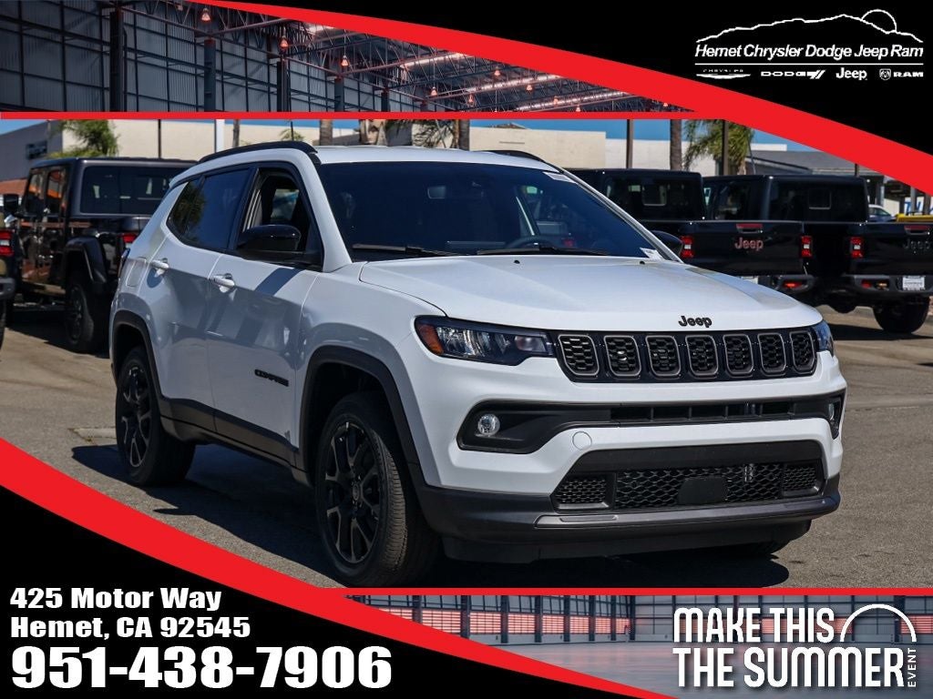 2026 Jeep Compass Latitude in Bright White Clearcoat — front three-quarter view