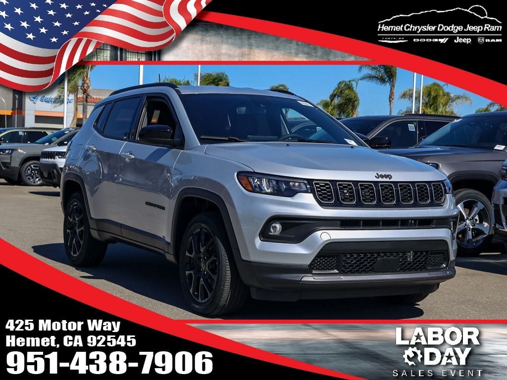 2026 Jeep Compass Latitude in Silver Zynith Metallic Clearcoat — front three-quarter view