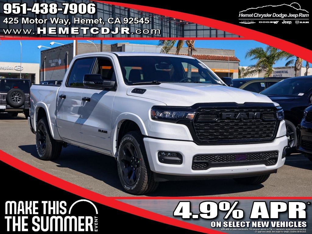 2026 RAM 1500 Big Horn Night Edition in Bright White Clearcoat — front three-quarter view