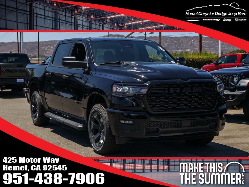 2026 RAM 1500 Black Express in Diamond Black Crystal Pearlcoat — front three-quarter view