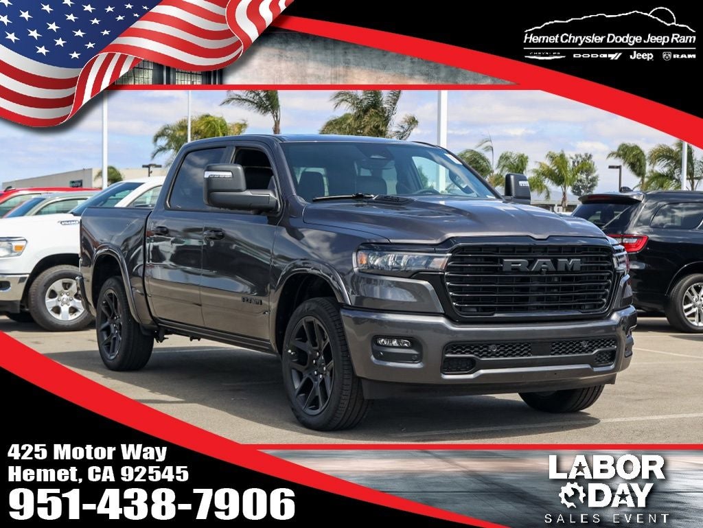 2026 RAM 1500 Laramie Night Edition in Granite Crystal Metallic Clearcoat — front three-quarter view